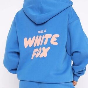 White Fox Zip Front Hoodie Azure Oversized Fit S/M